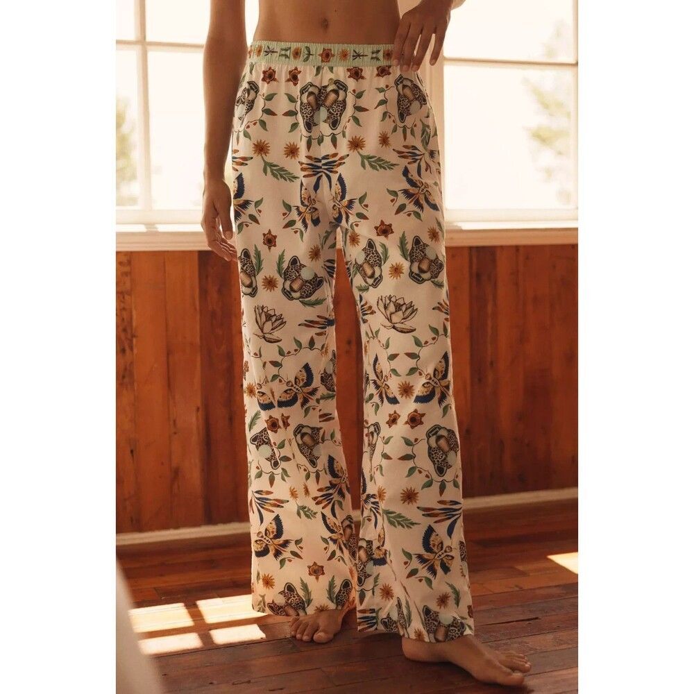 Anthropologie LyreBird Cloud Flannel Pajama Pants Animal Floral Print Sz M